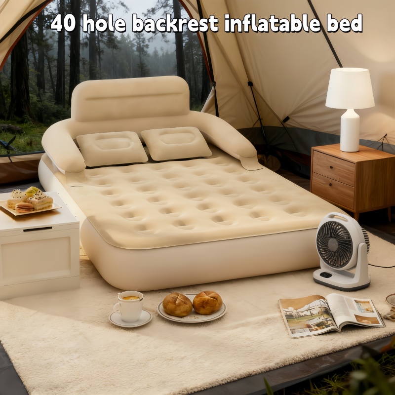 Outdoor Furniture Cushion - Outdoor-Multifunktions-Zwei-Personen-Camping-Luftbett, tragbares Plüsch-Luftsofa mit Rückenlehne, Luftkissenbett
