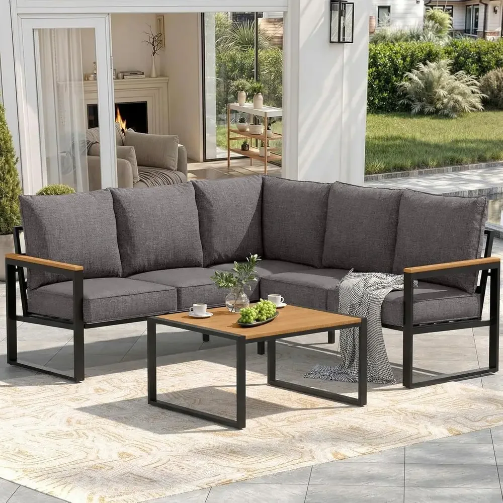 Outdoor Furniture L Shape - 6-teiliges Outdoor-Sofa-Set mit Beistelltisch, L-förmige Terrassenmöbel,