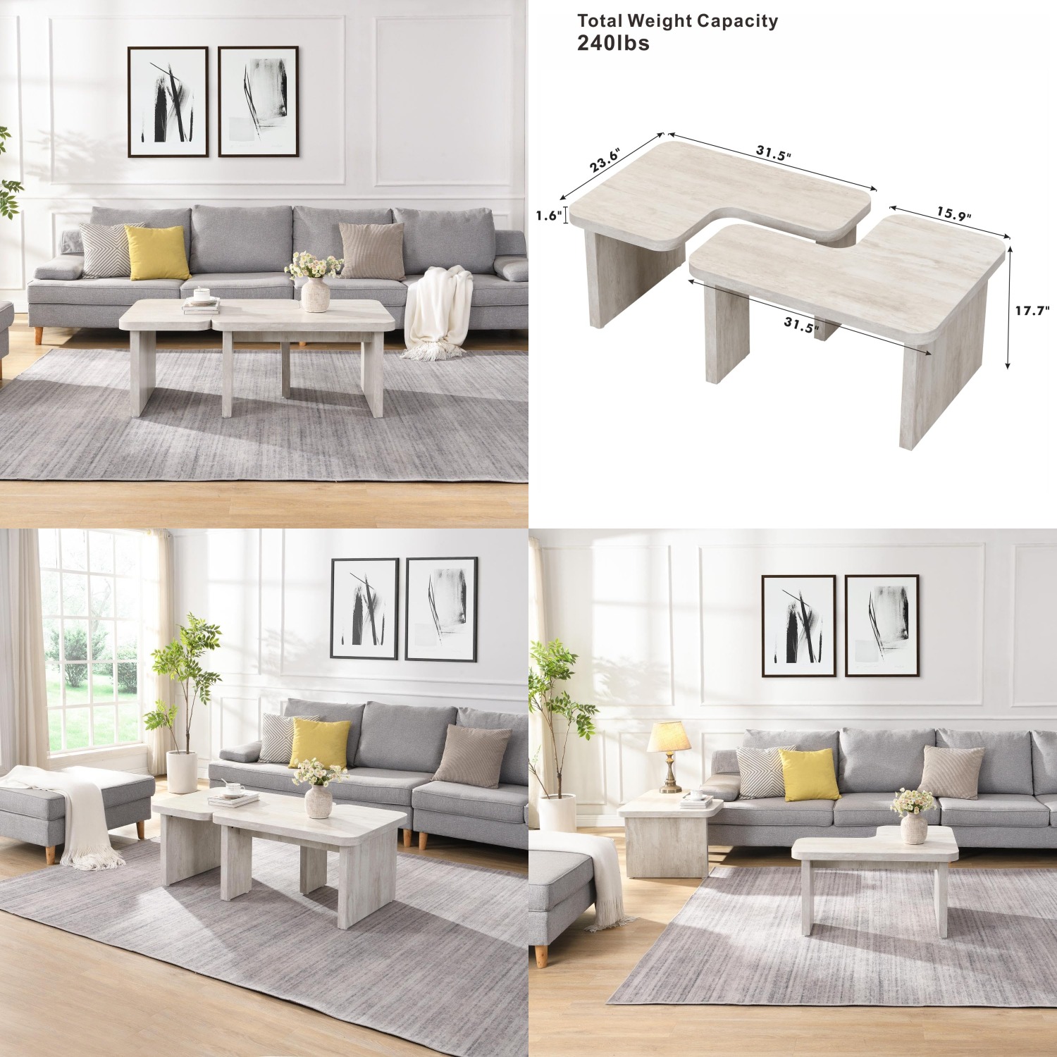 Outdoor Furniture L Shape - Rechteckiger Abnehmbarer Holz-Couchtisch L-Form Landhausstil Esszimmer