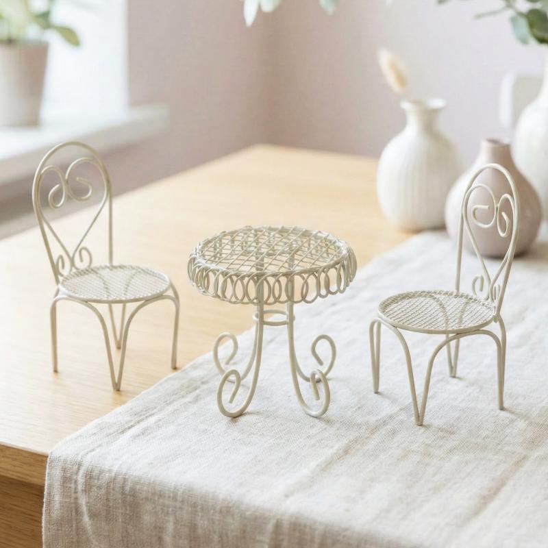 Outdoor Furniture Designer - 1/3-teiliges Puppenhaus-Garten-Display-Ornament, Requisiten-Zubehör, Miniatur-Tisch-Stuhl-Modell, winzige Heimdekoration,