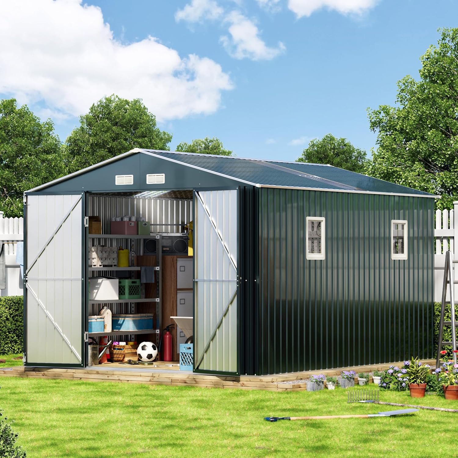 Outdoor Furniture With Storage - 10x12x7,5FT Outdoor-Stahlschuppen mit abschließbaren Türen und