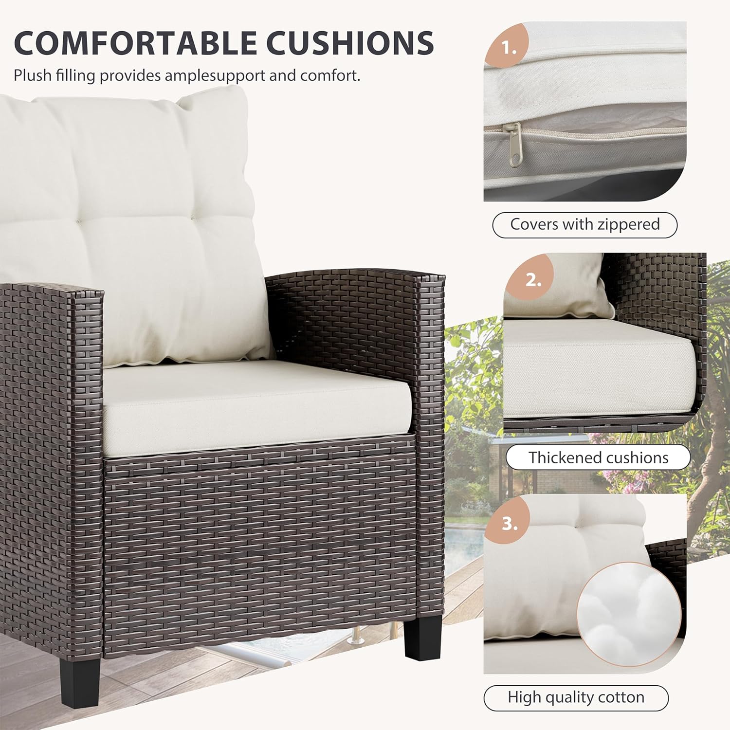 Beigefarbenes, kompaktes 3-tei – Outdoor Furniture Cushion Bewertung und Preis