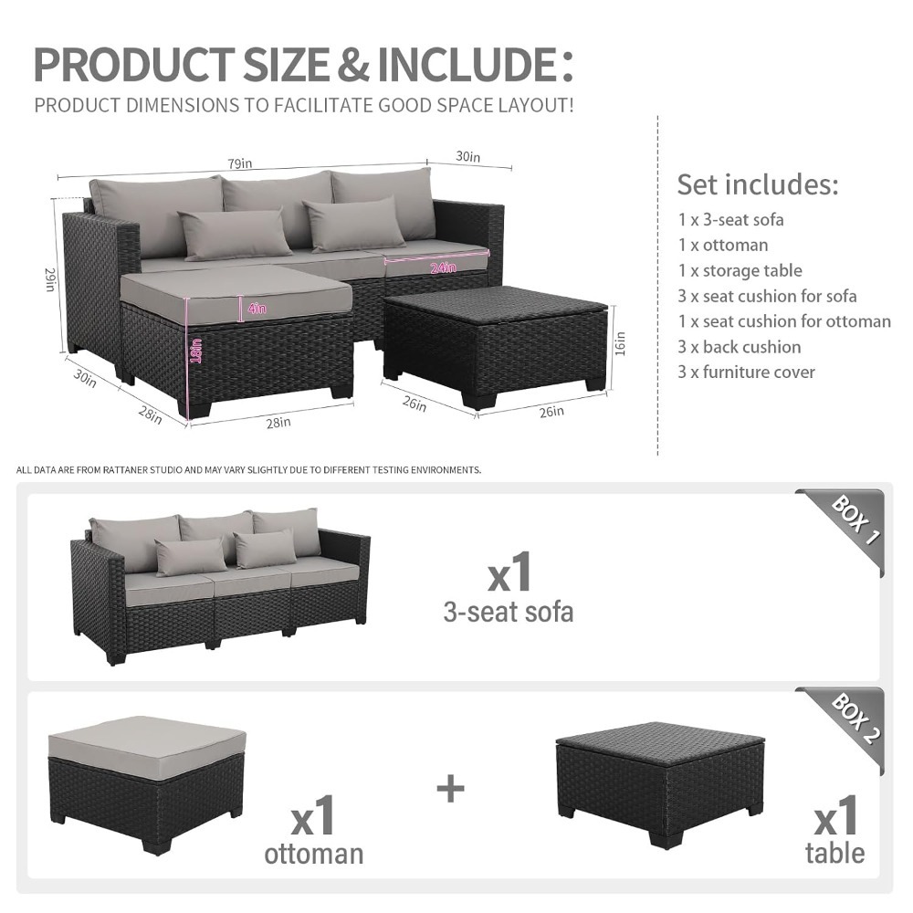3-teiliges Outdoor-Rattan-Sofa – Outdoor Furniture With Storage For Cushions Bewertung und Preis