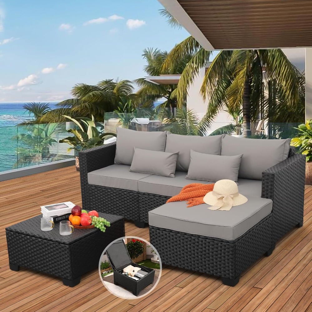 3-teiliges Outdoor-Rattan-Sofa – Outdoor Furniture With Storage For Cushions Bewertung und Preis